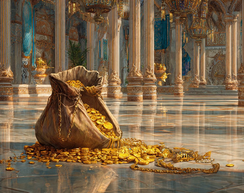 landscape-illustration-of-an-open-ornate-bag-of-go
